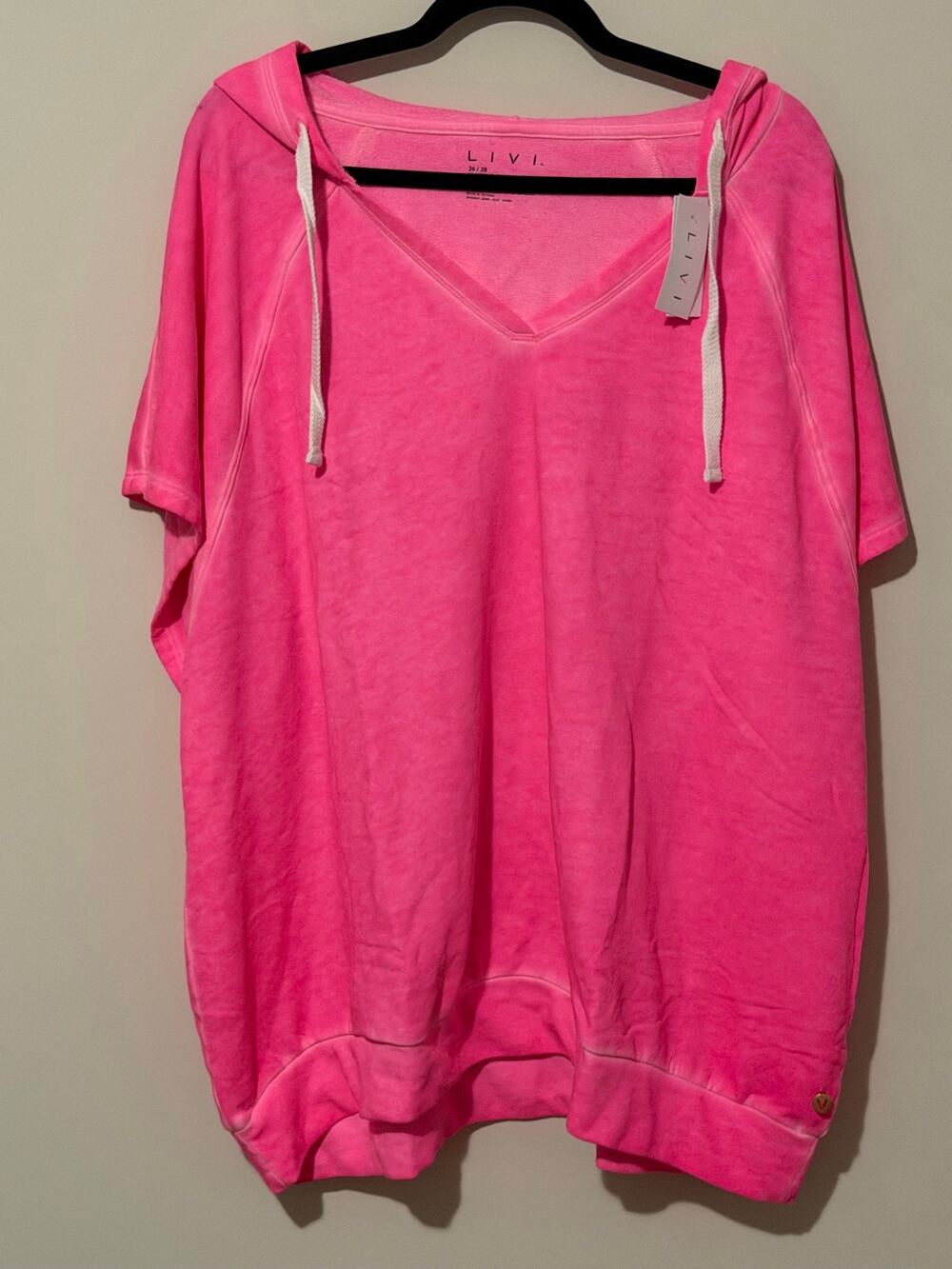 LIVI Active Relaxed-Fit V-Neck Hoodie Hot Pink Washed Size 26/28 New